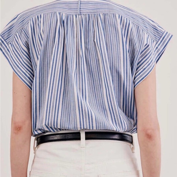 Nili Lotan Blue and White Striped Button Down Shirt 100% Cotton - Picture 2 of 10